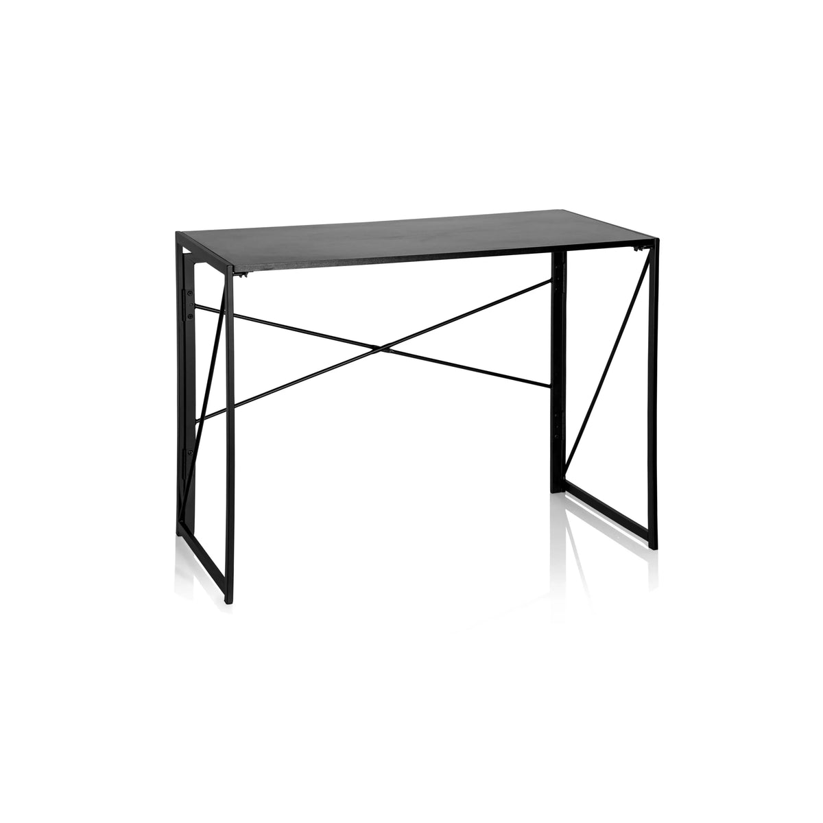 Zwart inklapbaar bureau EASY UP MULTI met een X-steun voor stabiliteit van hjh OFFICE – 360-gradenweergave (vooraanzicht 20°)