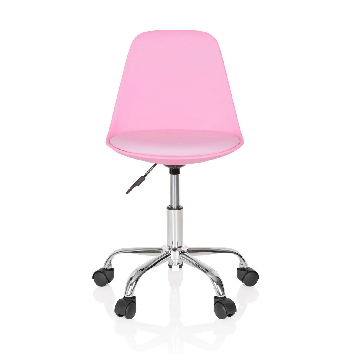 Roze Kinder bureaustoel FANCY II met gebogen kuip en vijfster-onderstel met wieltjes van hjh OFFICE – 360-gradenweergave (vooraanzicht 0°)