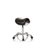 Zwarte Zadelkruk ORTHO SIT met voetkruis en vijf zwenkwielen van hjh OFFICE – 360-gradenweergave (schuin vooraanzicht 40°)