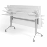 Verrijdbare klaptafel KALA 16 als conferentietafel met zilverkleurig onderstel en wit tafelblad van hjh OFFICE PRO
