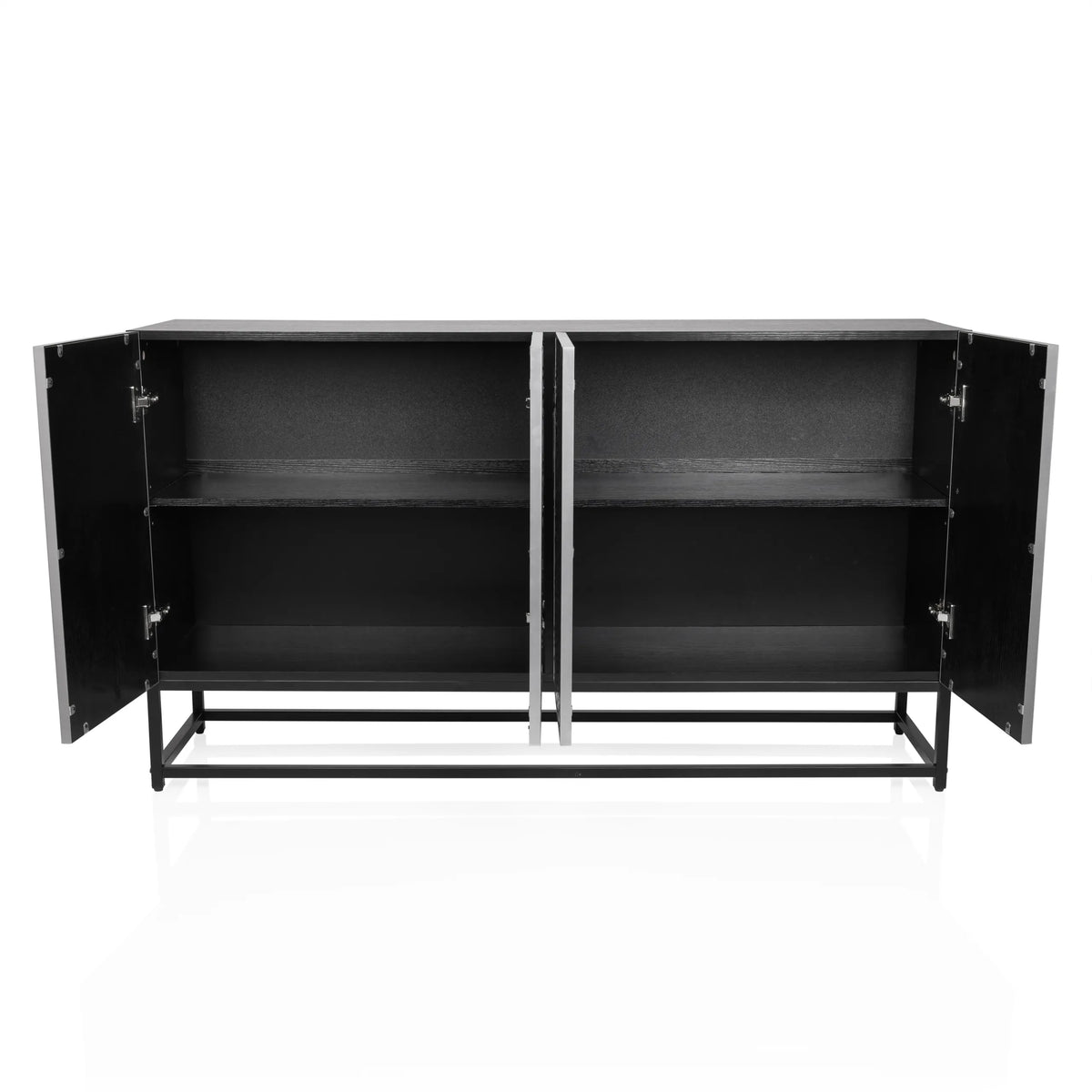 Open interieur van de METALLIO commode in zwart en zilver van hjh LIVING