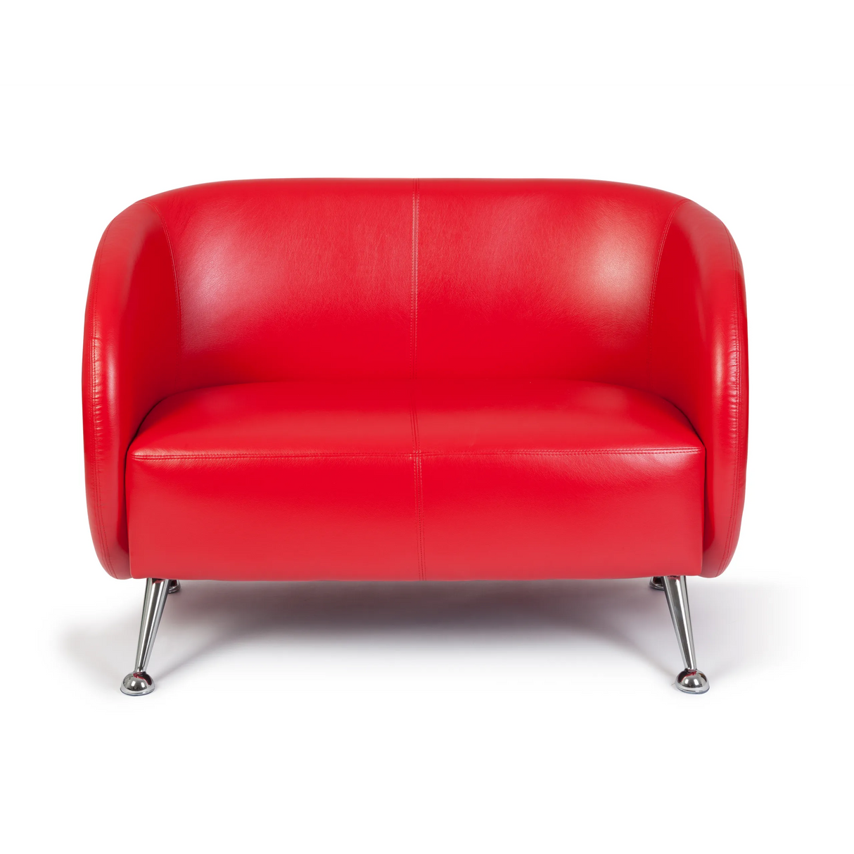 Rode lounge bank ST. LUCIA als tweezitter met glanzende metalen poten van hjh OFFICE – 360-gradenweergave (vooraanzicht 0°)