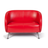Rode lounge bank ST. LUCIA als tweezitter met glanzende metalen poten van hjh OFFICE – 360-gradenweergave (vooraanzicht 0°)