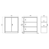 Technische tekening van de Archiefkast COLOR AS 105 met 900 × 1050 mm van hjh OFFICE