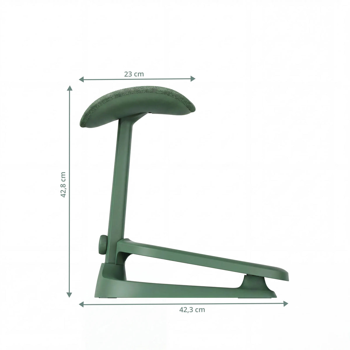 Maattekening van de LiberNovo Omni StepSync voetensteun met een hoogte van 42,8 cm en diepte van 42,3 cm van Libernovo