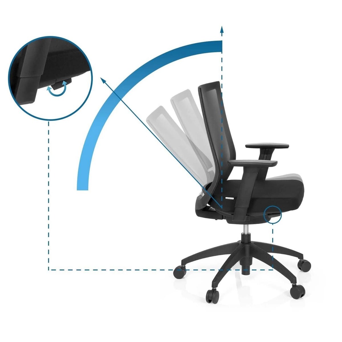 Verstelbaar kantelmechanisme van de rugleuning van de Professionele bureaustoel ASPEN van hjh OFFICE