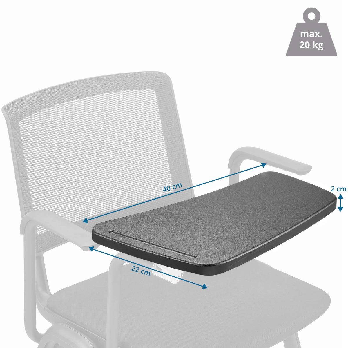 Maataanzicht van het Klembord MEET WA van 40 × 22 cm en een maximale belasting van 20 kg van hjh OFFICE
