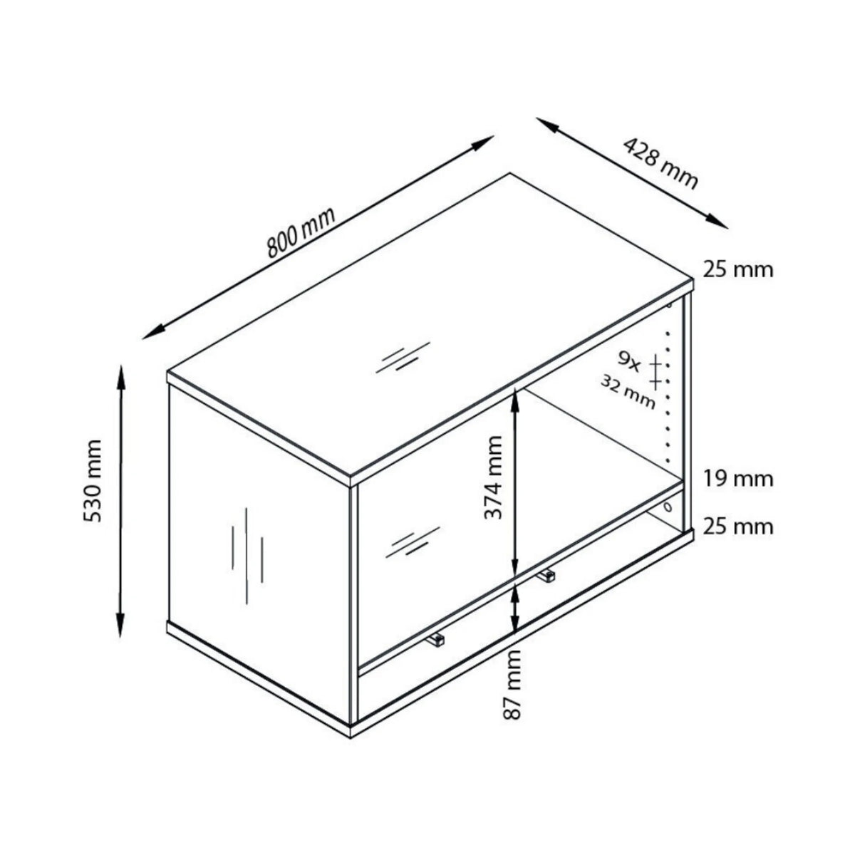 Technische tekening van de Standcontainer SIGNA SCA1 met 800 × 428 mm van hjh OFFICE PRO