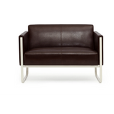 Bruine lounge bank ARUBA als tweezitter met zilverkleurig metalen frame van hjh OFFICE – 360-gradenweergave (vooraanzicht 0°)