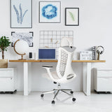 Grijze Professionele bureaustoel FALEO W met wit frame en netrugleuning van hjh OFFICE