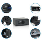 Zwarte kluis SAFE COMPACT I met cijferslot, sleutels en montageaccessoires van hjh OFFICE