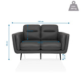 Maattekening van de lounge bank / sofa VINTALUX met een breedte van 143 cm en een hoogte van 90 cm van hjh LIVING
