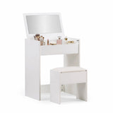 Witte Glamdesk make-up spiegel met bijpassende kruk en geïntegreerd opbergvak voor cosmetica van hjh LIVING