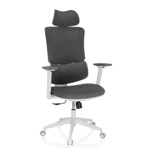 Thuisgebruik bureaustoel ERGOMY WF met grijze stofbekleding en wit frame van MyBuero