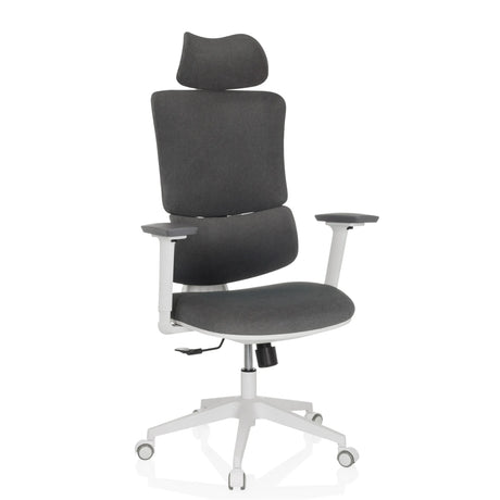 Thuisgebruik bureaustoel ERGOMY WF met grijze stofbekleding en wit frame van MyBuero