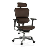Donkerbruine Luxe directiestoel ERGOHUMAN GEN2 van leer met voetkruis en vijf zwenkwielen van hjh OFFICE – 360-gradenweergave (vooraanzicht 15°)