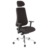 Zwarte Professionele bureaustoel PRO-TEC 400 met hoofdsteun, armleuningen en vijfsterpodium met wielen van hjh OFFICE – 360-gradenweergave (schuin vooraanzicht 40°)