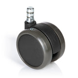 Zwarte Bureaustoelwielen 5x ROLO No-Noise 11mm/65mm voor harde vloeren met zilverkleurige metalen pin van hjh OFFICE – 360-gradenweergave (vooraanzicht 0°)