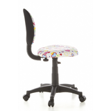 Kinder bureaustoel KIDDY TOP met kleurrijk hart- en bloemenpatroon en vijfpoot met zwenkwielen van hjh OFFICE – 360-gradenweergave (zijaanzicht 100°)