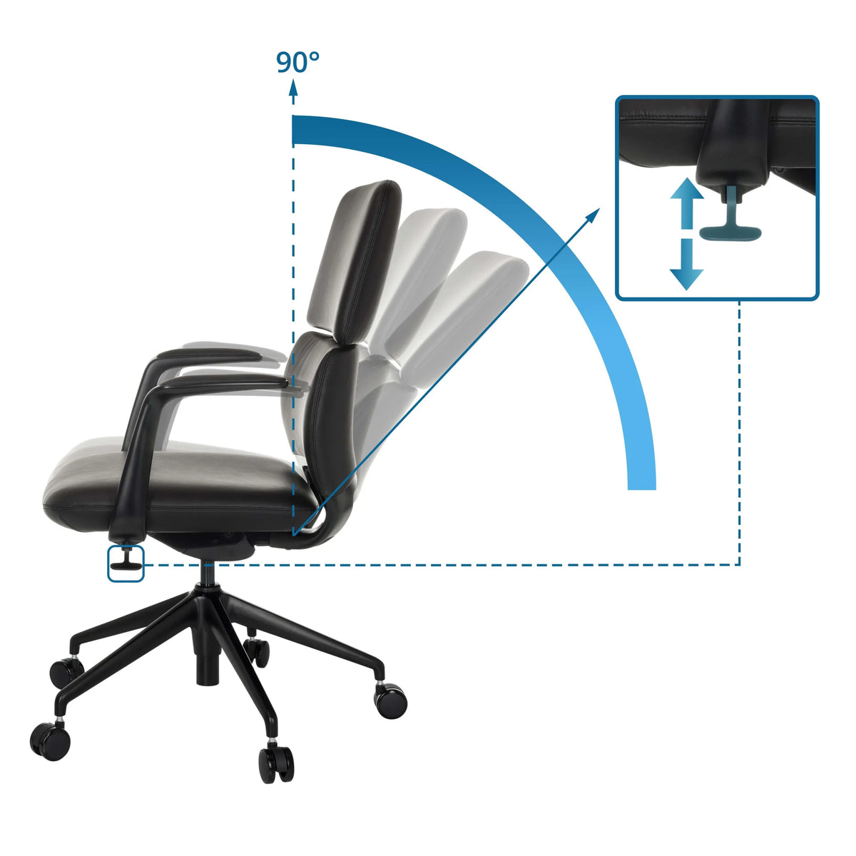 Verstelbare rugleuning met 90°-kanteling en hoogteverstelling van de Professionele bureaustoel ATMOS DESIGNER van hjh OFFICE