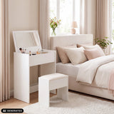 Glamdesk Make-up Spiegel in wit met bijpassende kruk van hjh LIVING (AI-gegenereerde afbeelding)