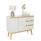 Wit TAROLO I dressoir met twee deuren, twee laden en taps toelopende houten poten van hjh LIVING