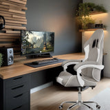 Gamestoel GAMEBREAKER W03 in grijs en wit met witte accenten en armleuningen van MyBuero