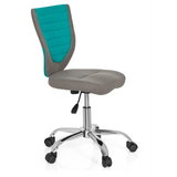 Grijs-turquoise Kinder bureaustoel KIDDY COMFORT met kruisvoet en vijf zwenkwielen van hjh OFFICE – 360-gradenweergave (schuin vooraanzicht 60°)