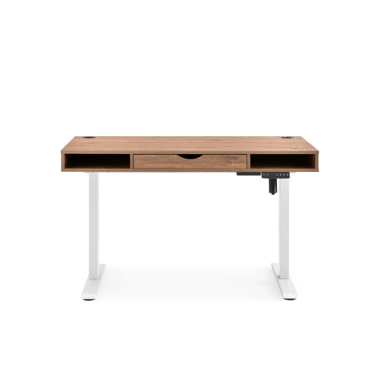 Elektrisch in hoogte verstelbaar bureau Worktime Style in eiken en wit met lade van hjh OFFICE – 360-gradenweergave (vooraanzicht 0°)