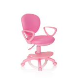 Roze Kinder bureaustoel KID COLOUR met armleuningen en vijfsterrenvoet met rolletjes van hjh OFFICE – 360-gradenweergave (schuin vooraanzicht 40°)