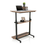 Zit- Sta bureau WORKSTATION II in zwart en walnoot met twee opbergvakken en zwenkwielen van hjh OFFICE