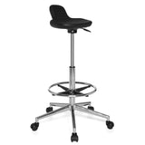 Zwarte Draaikruk TOP WORK 03 met voetring en vijfpoot met zwenkwielen van hjh OFFICE – 360-gradenweergave (schuin vooraanzicht 40°)