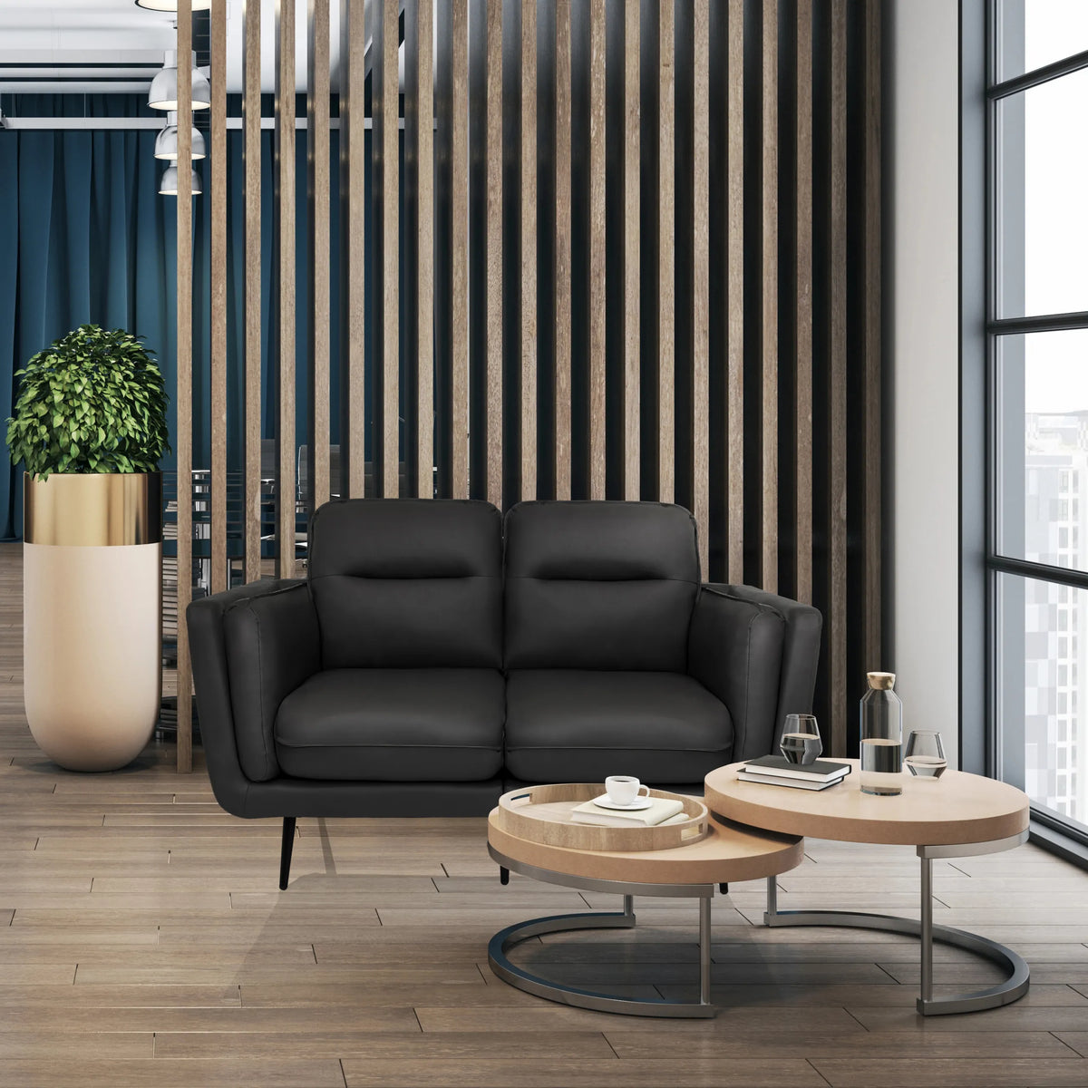 Grijze lounge bank VINTALUX met twee zitplaatsen en zwarte poten van hjh LIVING