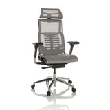 Lichtgrijze High end bureaustoel POFIT GEN2 met netrug en vijfpoot met zwenkwielen van hjh OFFICE – 360-gradenweergave (vooraanzicht 15°)