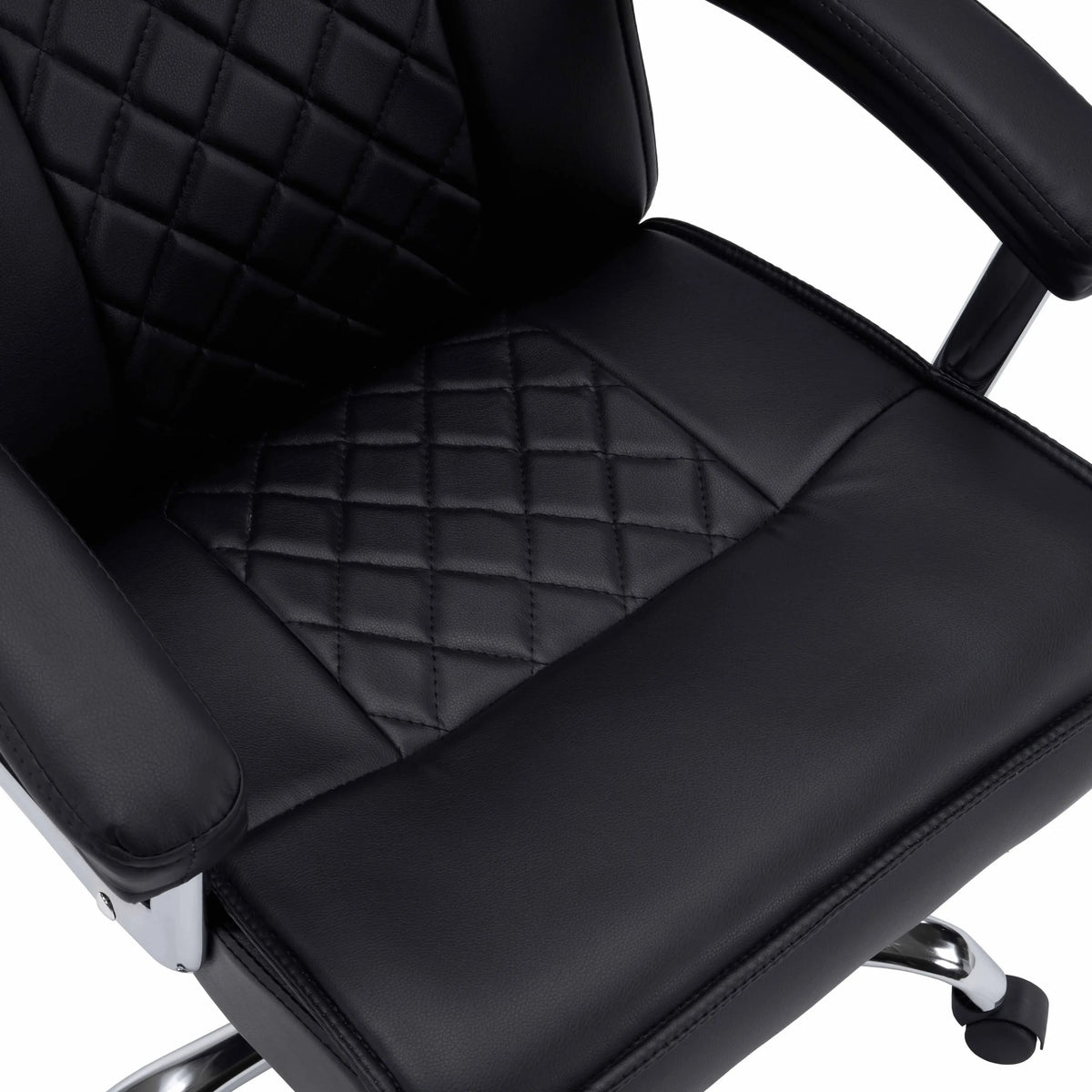 Zwarte gewatteerde zitting en rugleuning van de Relax Prestio Thuisgebruik bureaustoel van MyBuero