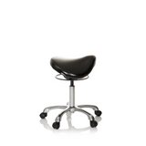 Zwarte Zadelkruk ORTHO SIT met voetkruis en vijf zwenkwielen van hjh OFFICE – 360-gradenweergave (zijaanzicht 80°)