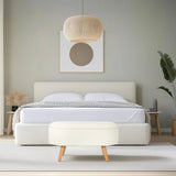 Witte zitbank STORIANO met stofbekleding en vier lichte houten poten van hjh LIVING