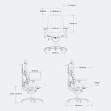 Maattekening van de LiberNovo Maxis Manual bureaustoel met hoogte, breedte en diepte in centimeters van Libernovo