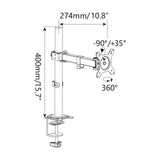 Technische tekening van de Monitorsteun Ergomount M1 met een hoogte van 400 mm van hjh OFFICE