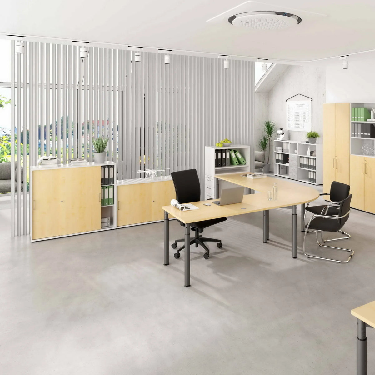 Hoogteverstelbaar bureau YAMA 16 G in esdoorn en grafiet, 160 x 80 cm, van hjh OFFICE PRO
