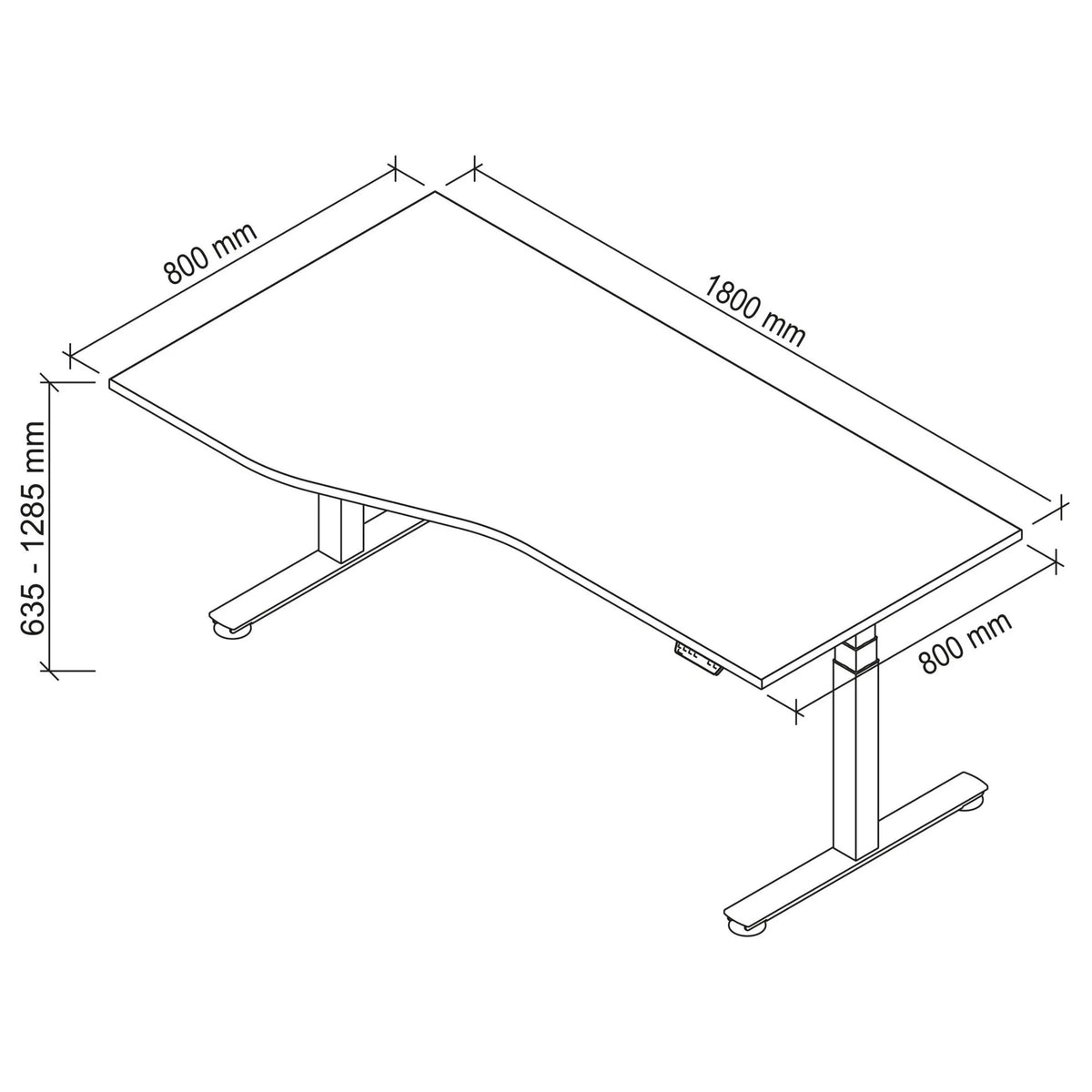 Technische tekening van het bureau XDSM 18 S van 180 × 80 cm van hjh OFFICE PRO