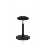 Zwarte stahulp BALANCE SIT met rond zitkussen en cirkelvormige voet van hjh OFFICE – 360-gradenweergave (schuin vooraanzicht 40°)