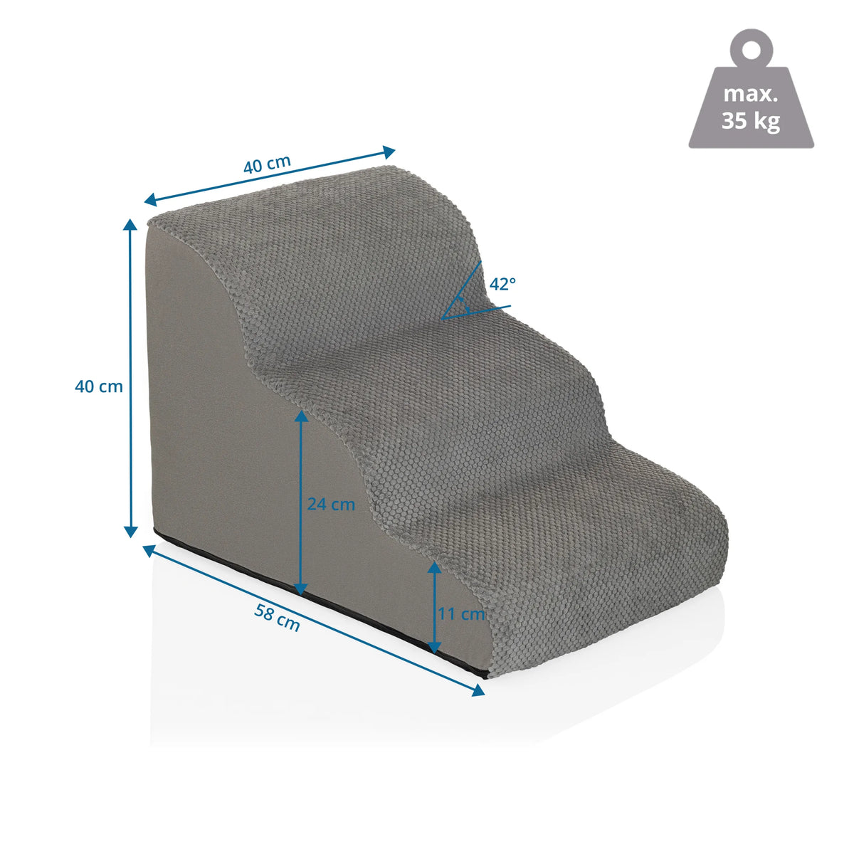 Maattekening van de Trap voor huisdieren PAWY STEP 3 met 40 × 58 cm en een draagvermogen van 35 kg van hjh LIVING