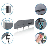 Grijze tafelverdelers FLEXMIUT T TOP met accessoires zoals een plank, houder en prikbordfunctie van hjh OFFICE