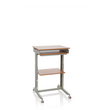Grijs Zit- Sta bureau WORKSTATION in beuken met aflegvlak en vier zwenkwielen van hjh OFFICE – 360-gradenweergave (vooraanzicht 20°)