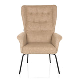 Beige Gestoffeerde fauteuil HAVENIO met knopen, armleuningen en zwarte metalen poten van hjh LIVING – 360-gradenweergave (vooraanzicht 0°)