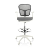 Grijze Baliestoel TOP WORK 108 W met netrug, voetring en wit vijfsterrenonderstel met zwenkwielen van hjh OFFICE – 360-gradenweergave (vooraanzicht 0°)