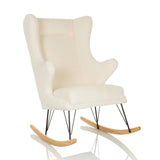 Witte Lounge stoel MAPOON als schommelstoel met houten en metalen sledes van hjh LIVING – 360-gradenweergave (schuin vooraanzicht 30°)