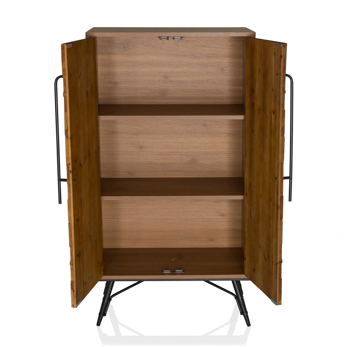 Open vak met twee planken van de Commode SANTJAGO WOOD HIGH in donkerbruine houtlook van hjh LIVING