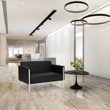 Zwarte lounge bank ARUBA STEP als tweezitter met zilverkleurig frame van hjh OFFICE